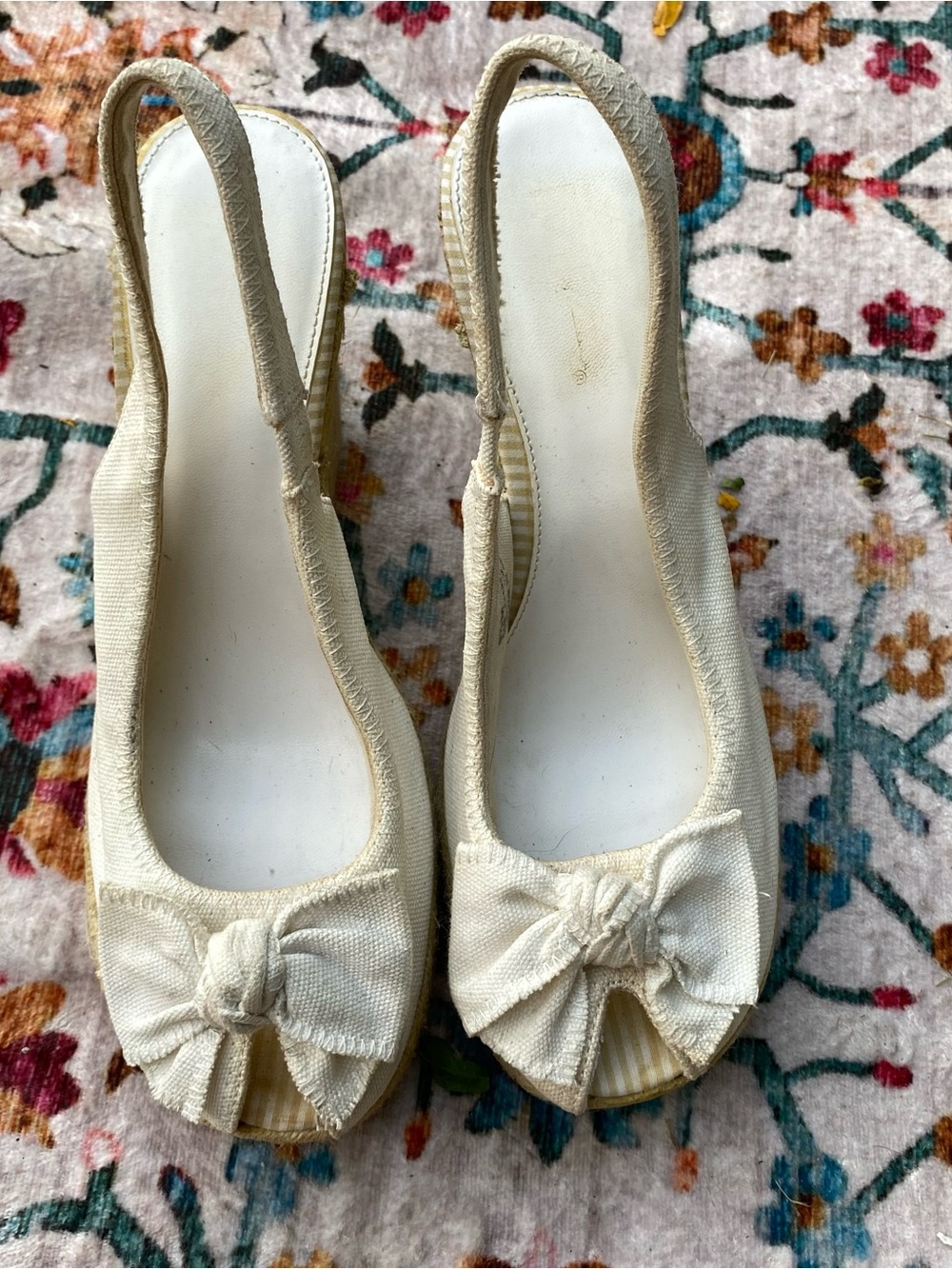 MIA Cream Slingback Bow Peep-Toe Mules